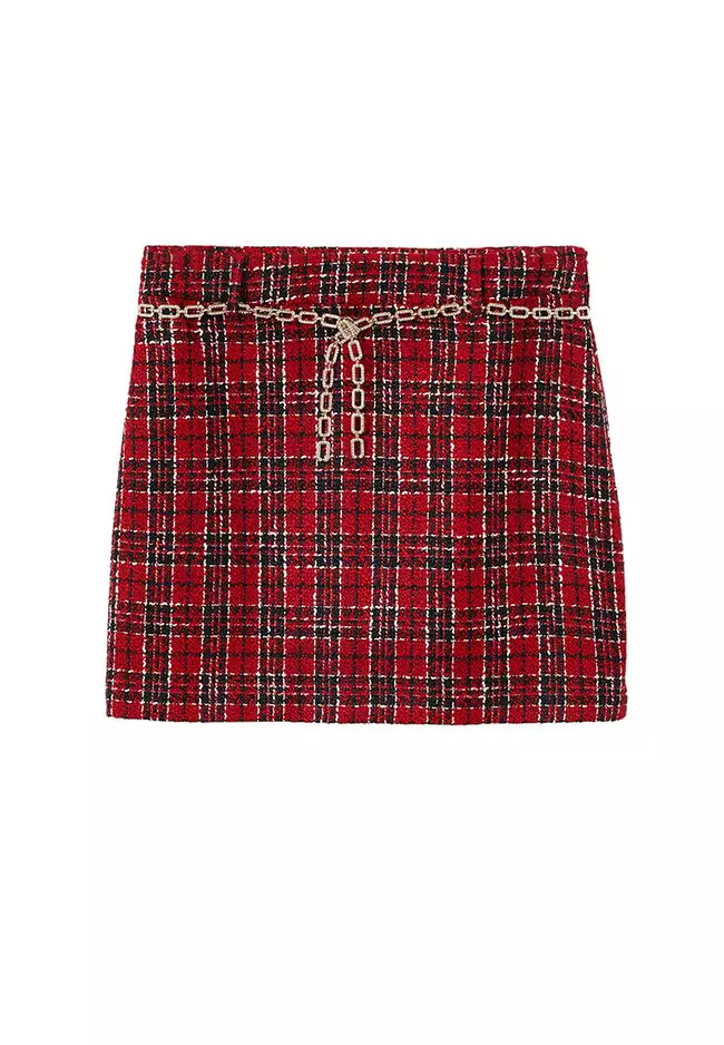 Tweed Miniskirt With Chain