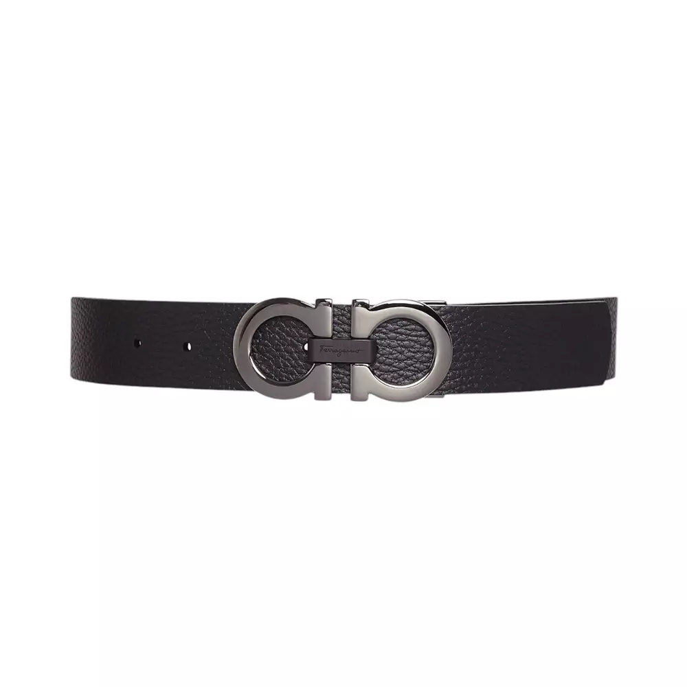 Gancini Metal Reversible and Adjustable Grained Belt 35mm Black Hickory