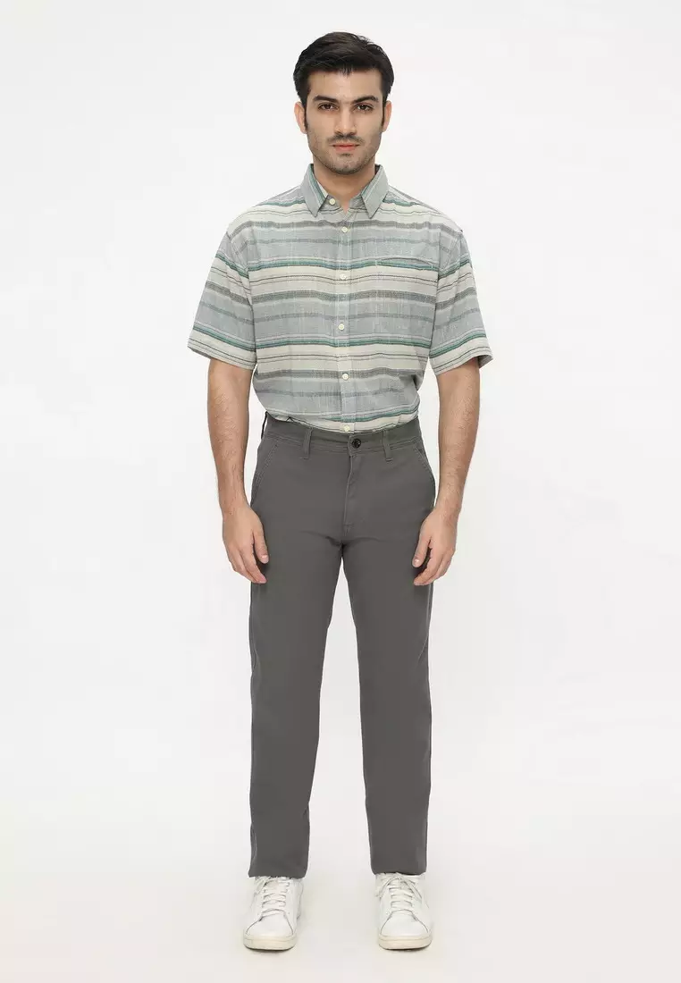 POLICE Celana Chino Panjang Seaweed Cotton Premium Stretch Regular Fit Pria
