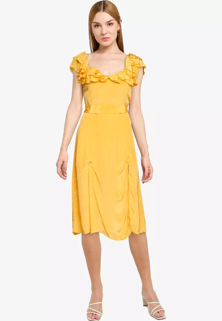 ALMEDINA DRAPE FRILL NECK DRSS