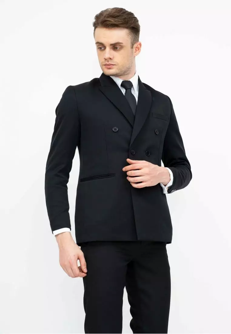 Jas Double Breast Hitam Blazer Formal Pria Jas Nikah