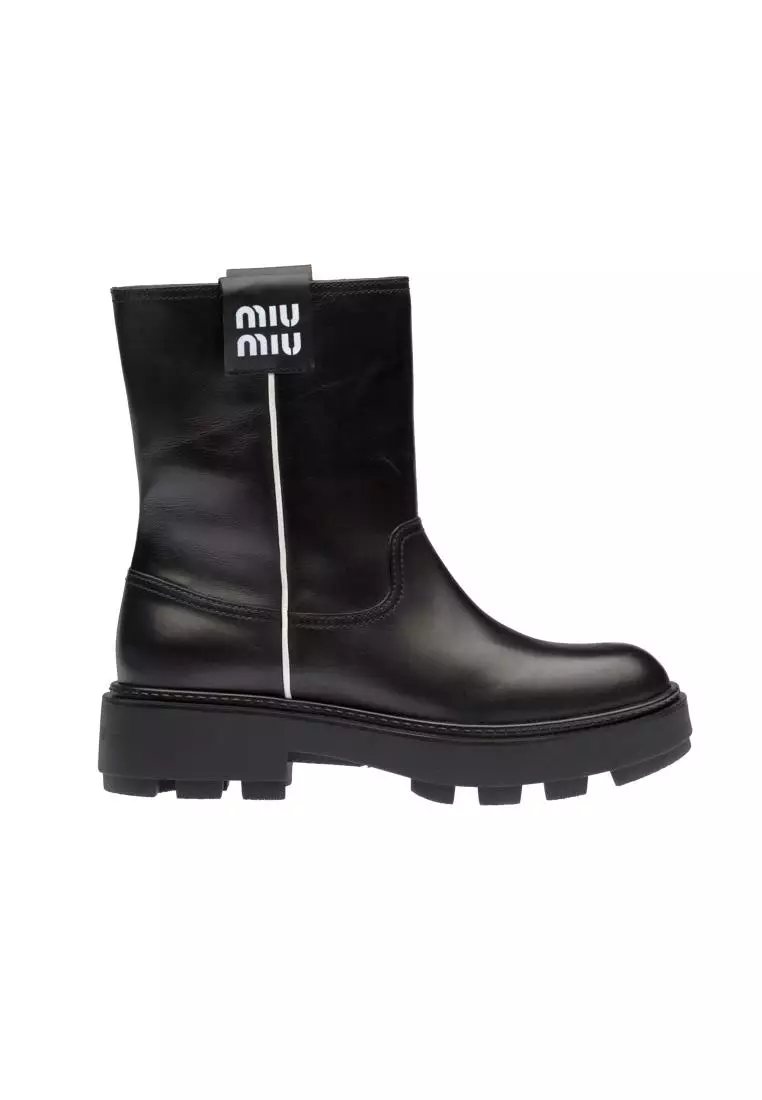 線上選購MIU MIU Miu Miu Leather Logo Boots - MIU MIU - Black