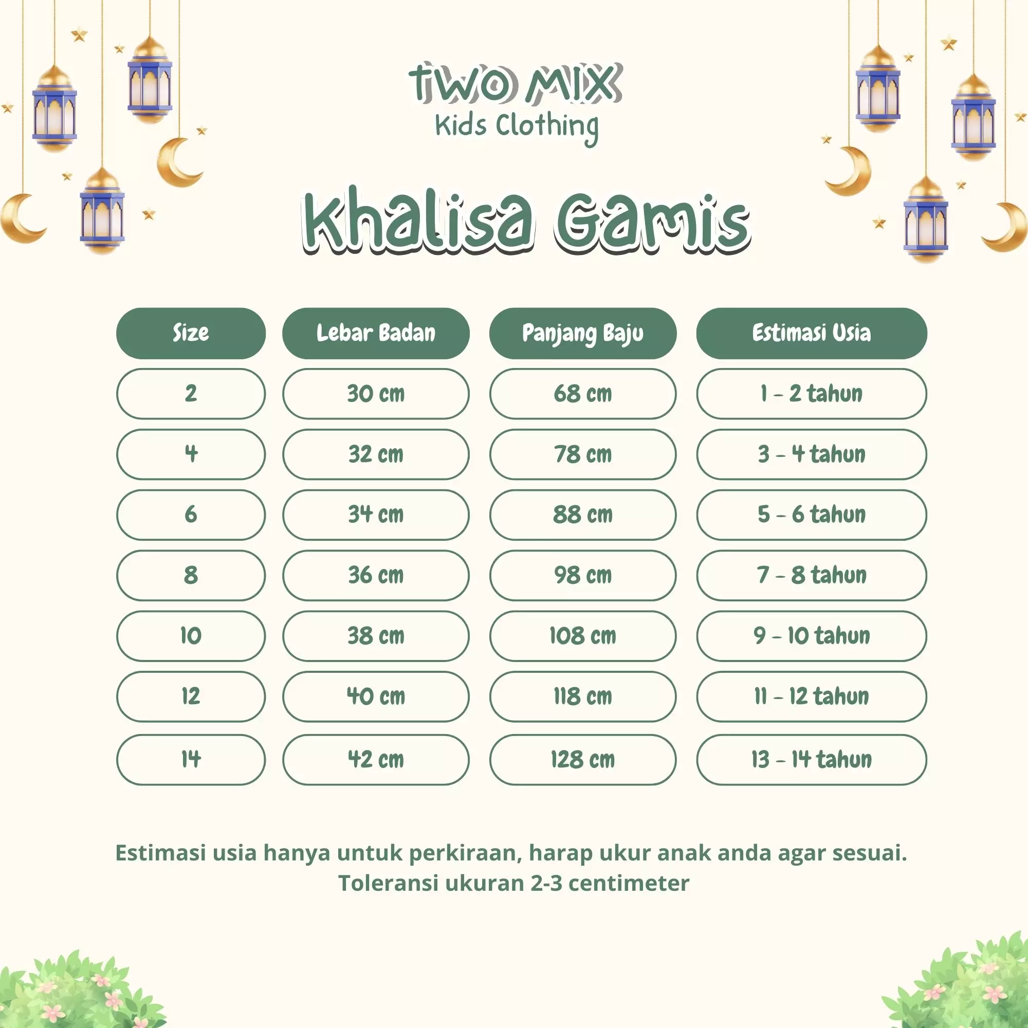 Two Mix - Khalisa Baju Gamis Anak Muslim Perempuan Lebaran 1-14 Tahun 4436 Green