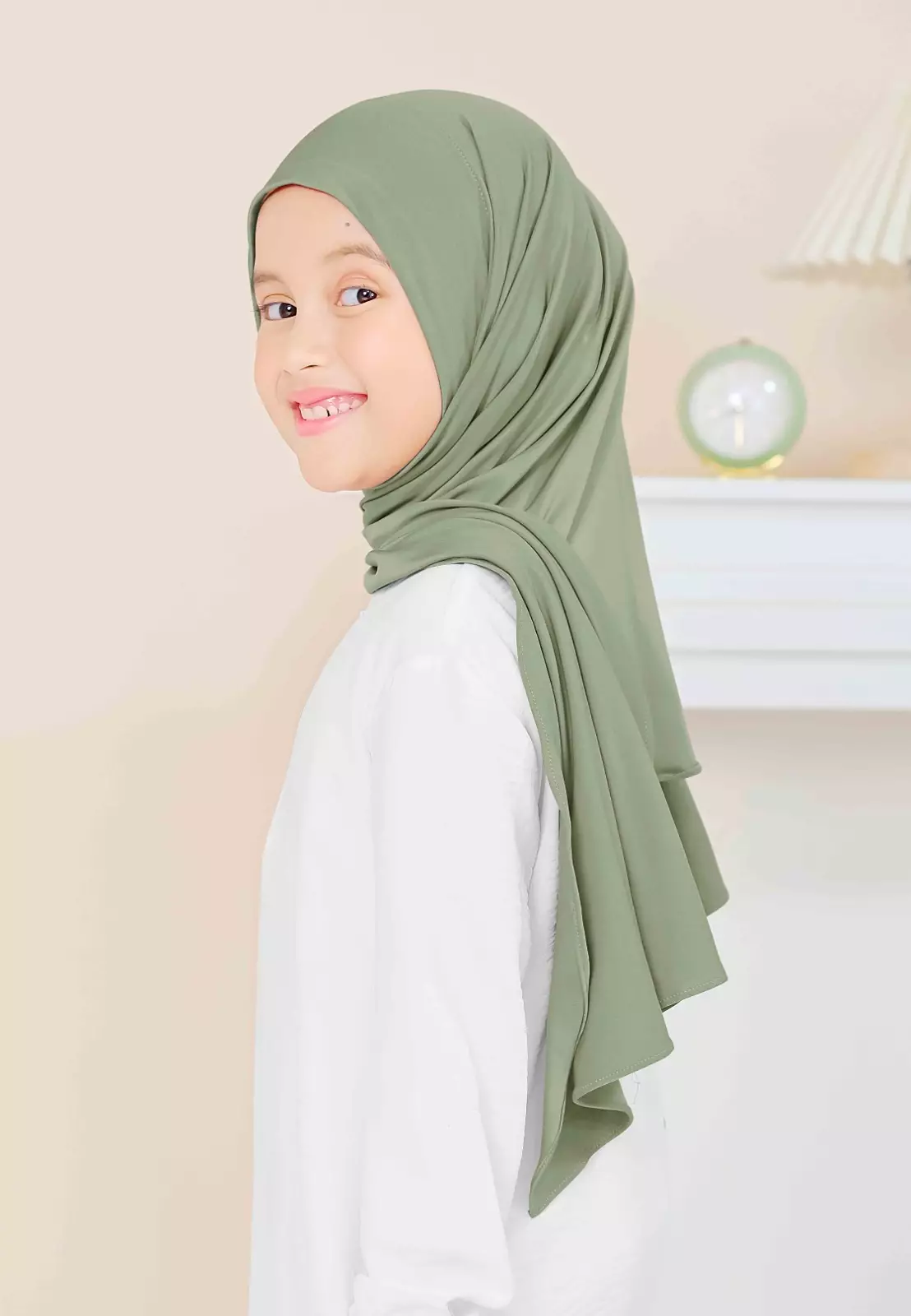 Cotton Bee - Calla Oval Instan | Hijab Pashmina Instan Anak - Sage Green