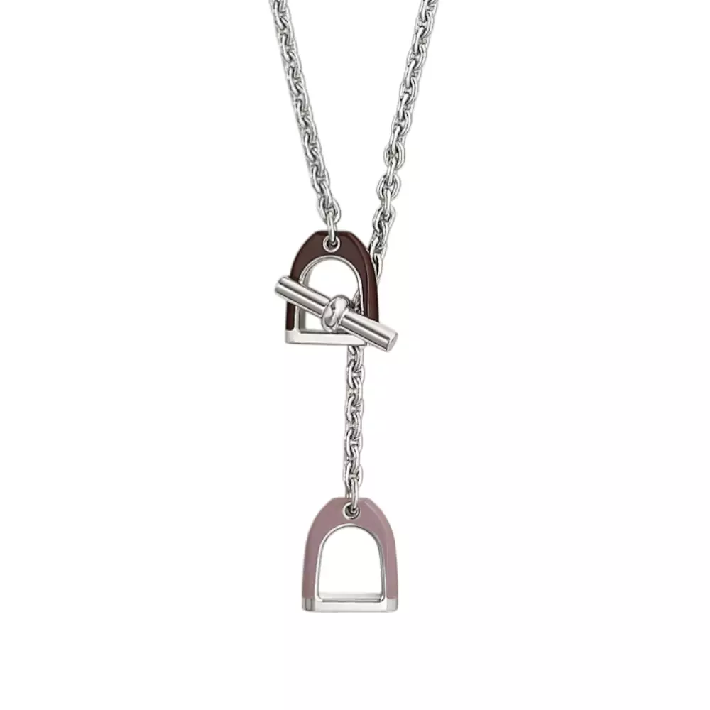 Etrier Necklace in Lacquered Metal Glycine/Bordeaux