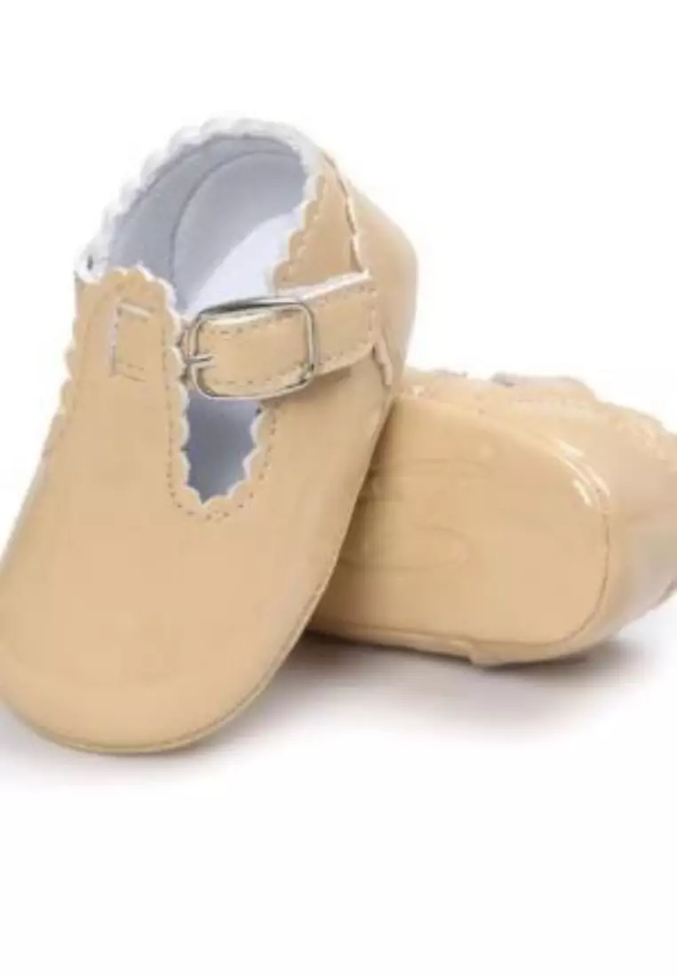 Colored Patent Tbars Shoes - Beige