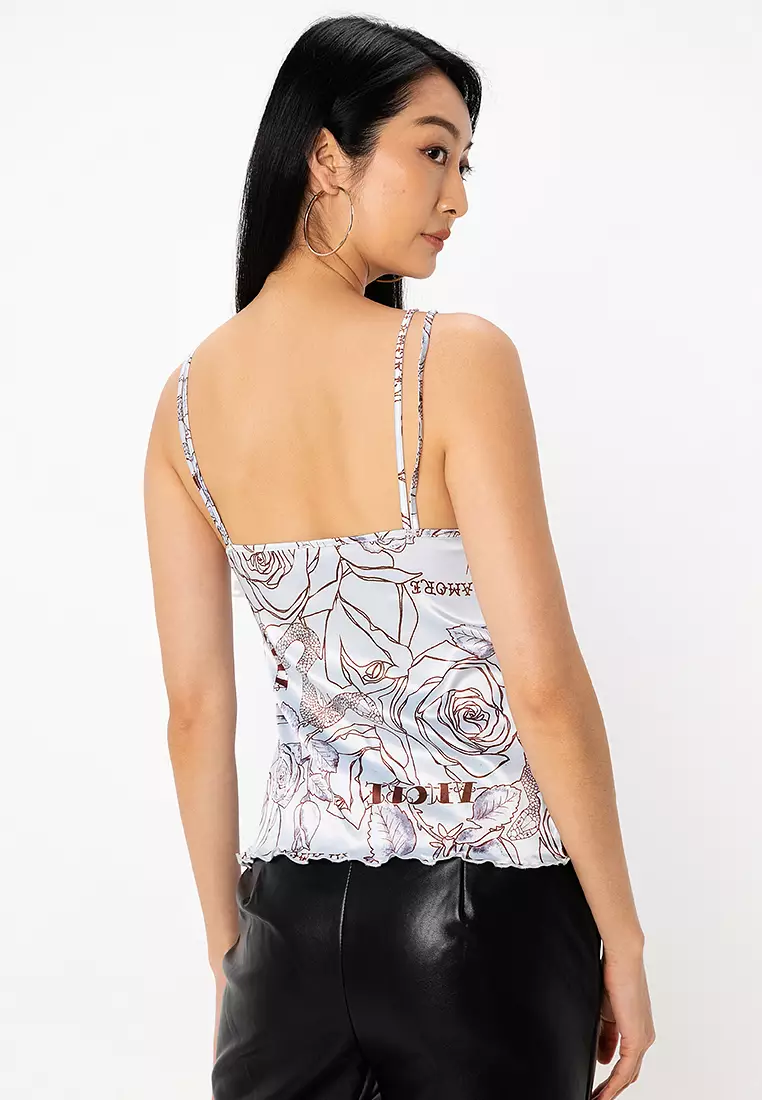 Satin Sleeveless Wavy Hem Top