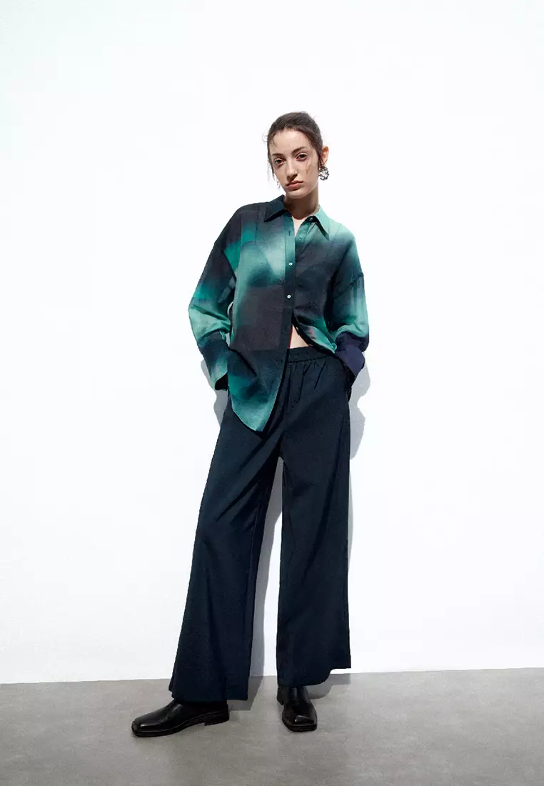 Elastic Waist Wide-Leg Pants
