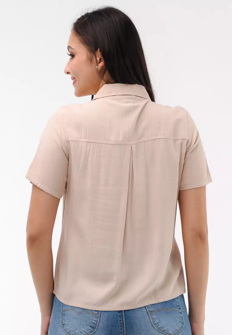 Soft Linen Woven Short Sleeves Blouse