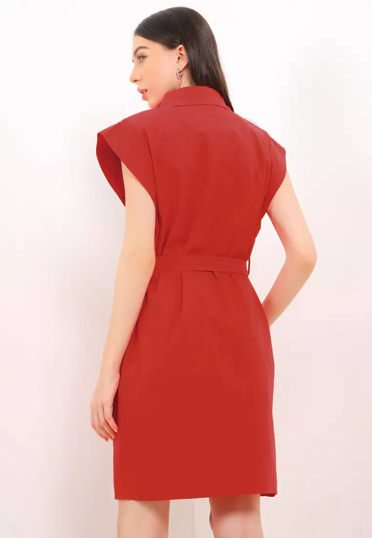 Belted Sleeveless Mini Shirt Dress