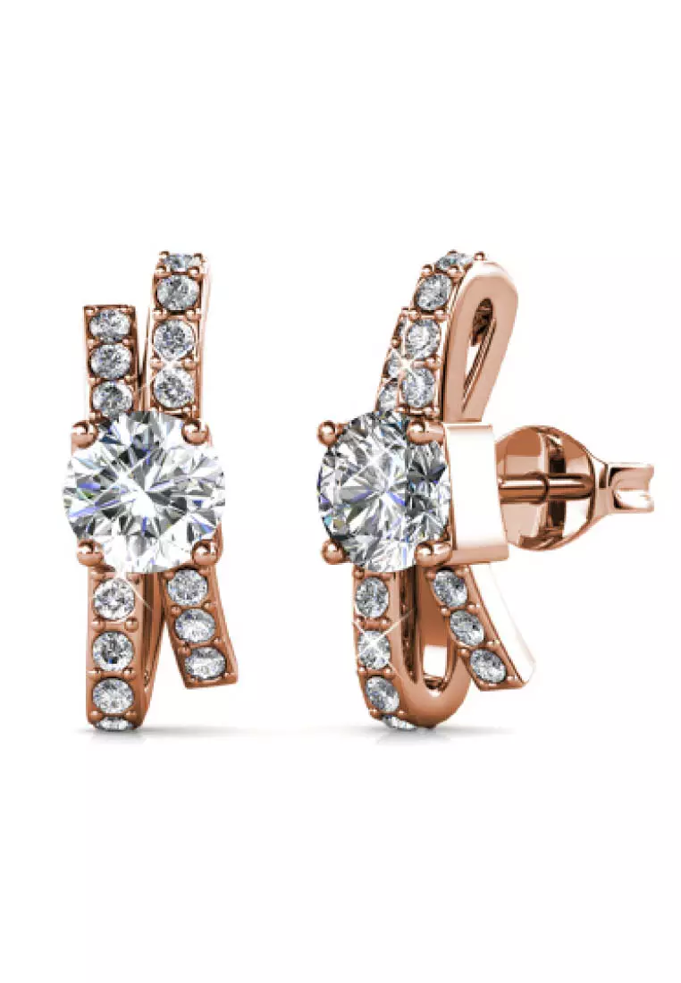 Crystaline Bow Earring Rose Gold - Anting Crystal by Her Jewellery
