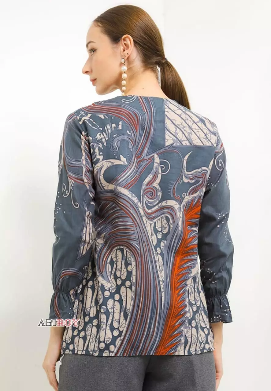 Blouse Batik Akarasya Abu Premium Slimfit Elegant NLN