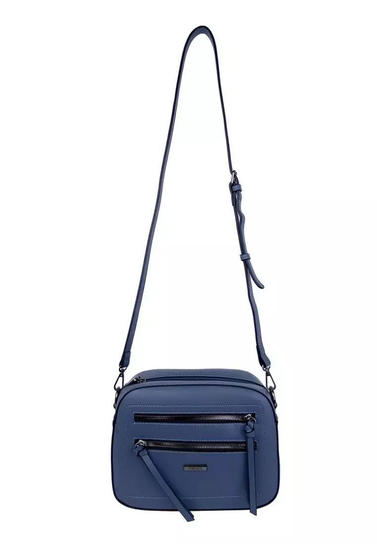 Buy Mel Co Double Zipper Front Boxy Sling Bag With Stitch Detail