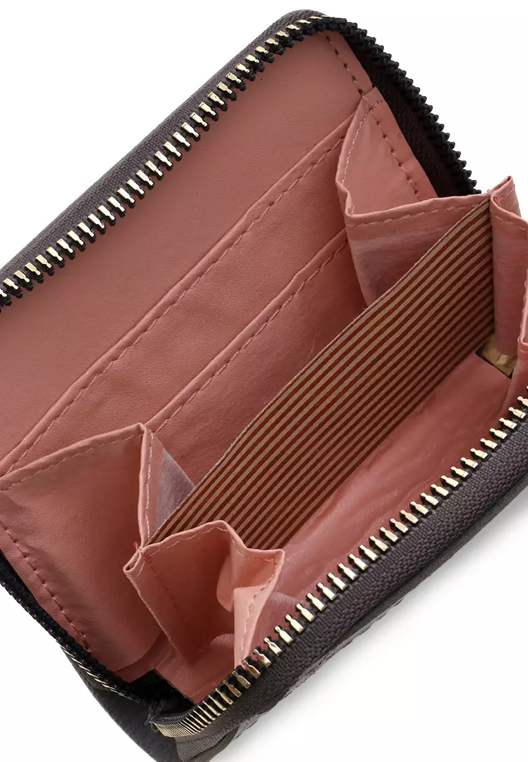 Dompet Zip Motif Kotak-Kotak Design Casual Small Wallet Premium Quality - Abu