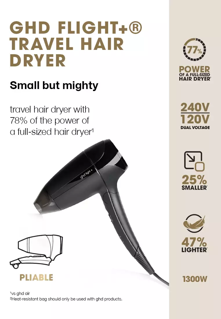 Flight+ Travel Hair Dryer - Small but mighty – with 78% of the power of a full-sized hair dryer*