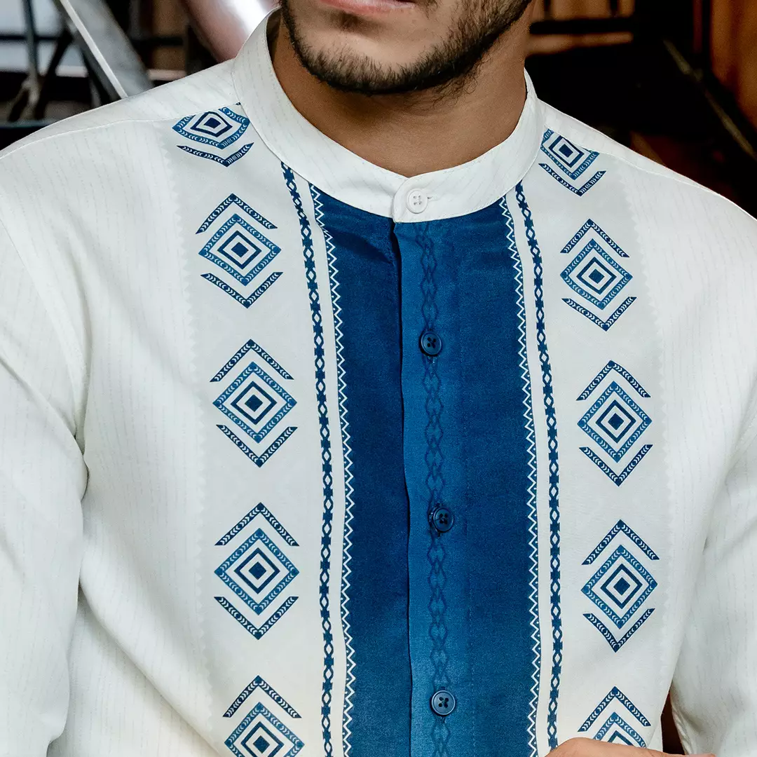 OXCON Kemeja Koko Tangan Panjang Print Asmar Blue