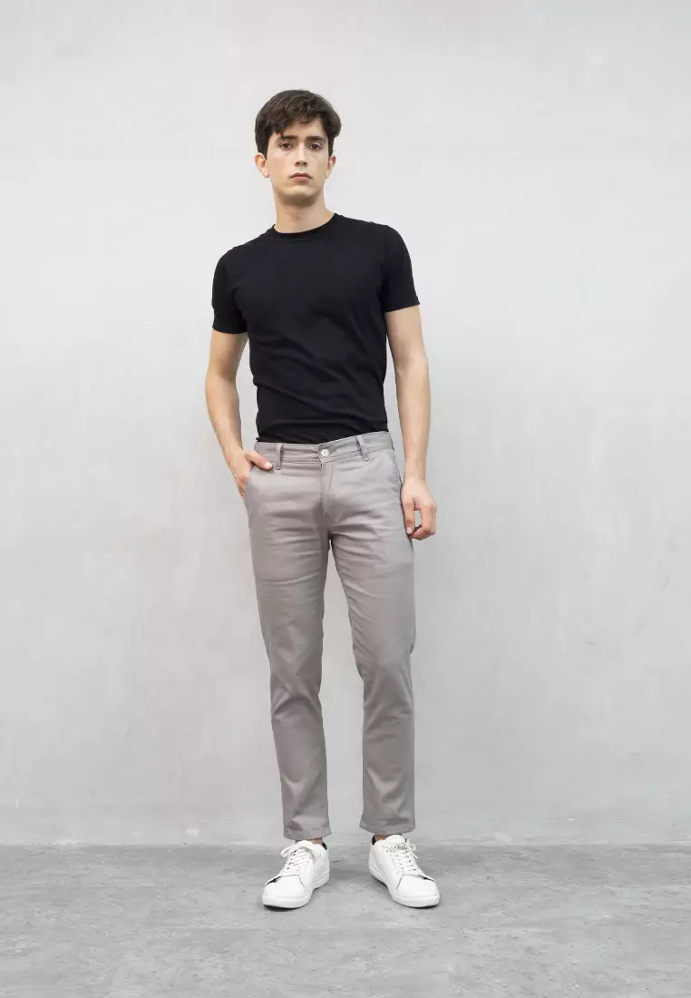 Celana Chino Panjang Pria Slim fit Stretch Jeans krem asap
