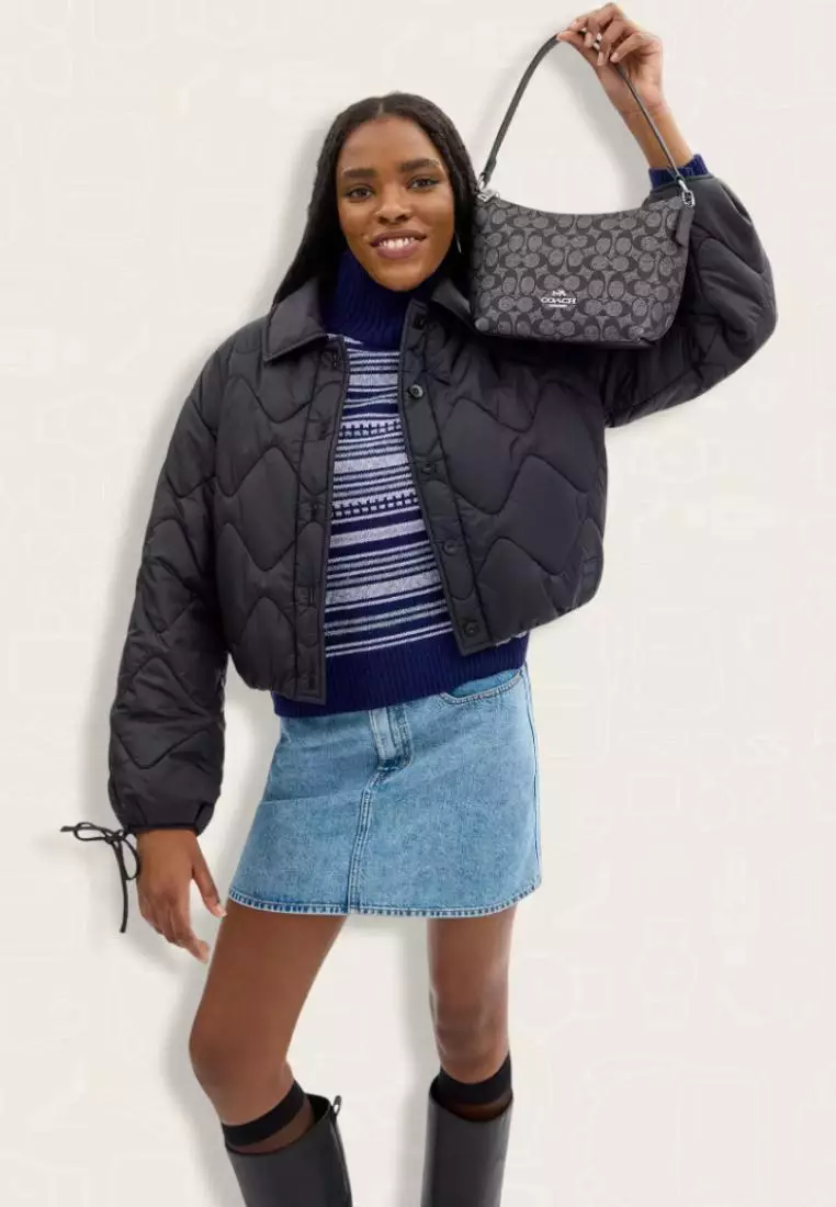 Coach Zip Top Shoulder Bag In Signature Canvas Gunmetal Multi