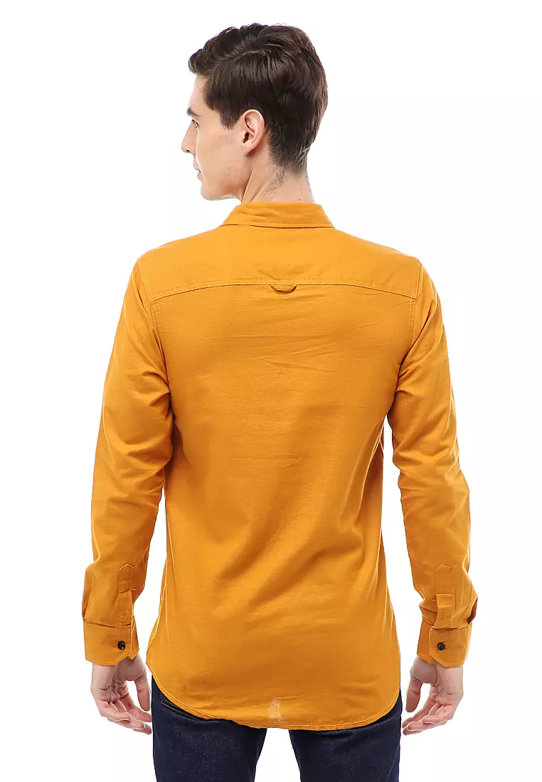 Dwan Atasan Kasual Kemeja Polos Pria Slim Fit Lengan Panjang Material Cotton ORIGINAL - Mustard