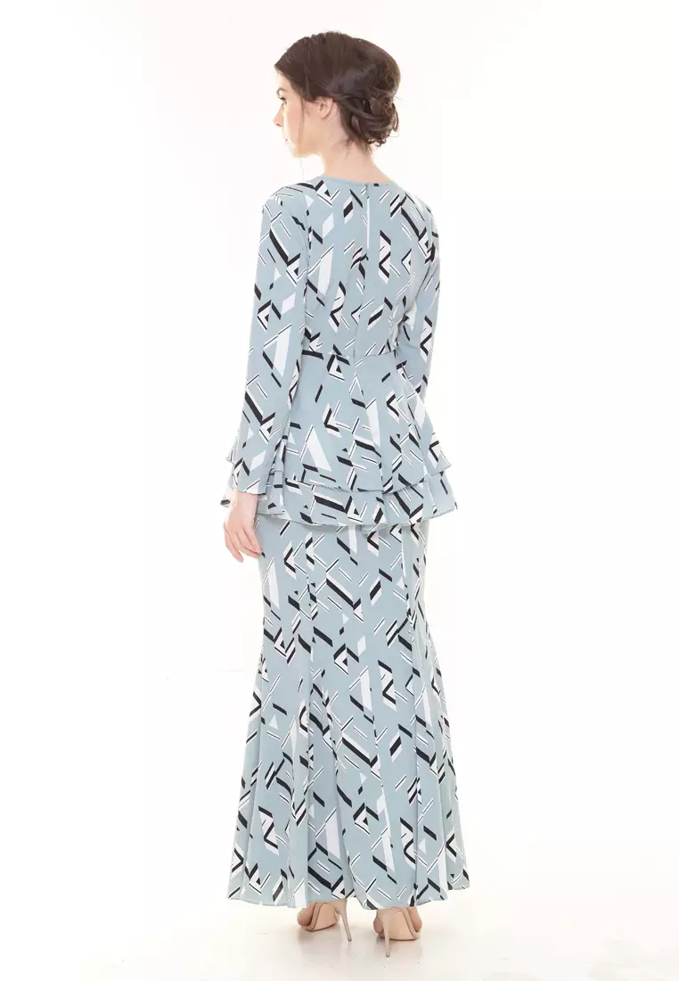 Lora Peplum Printed Green Triangle