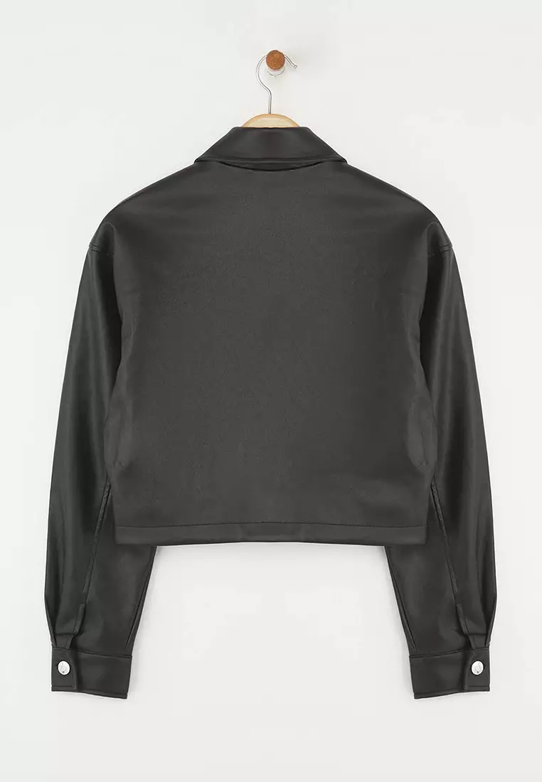 Faux Leather Crop Jacket