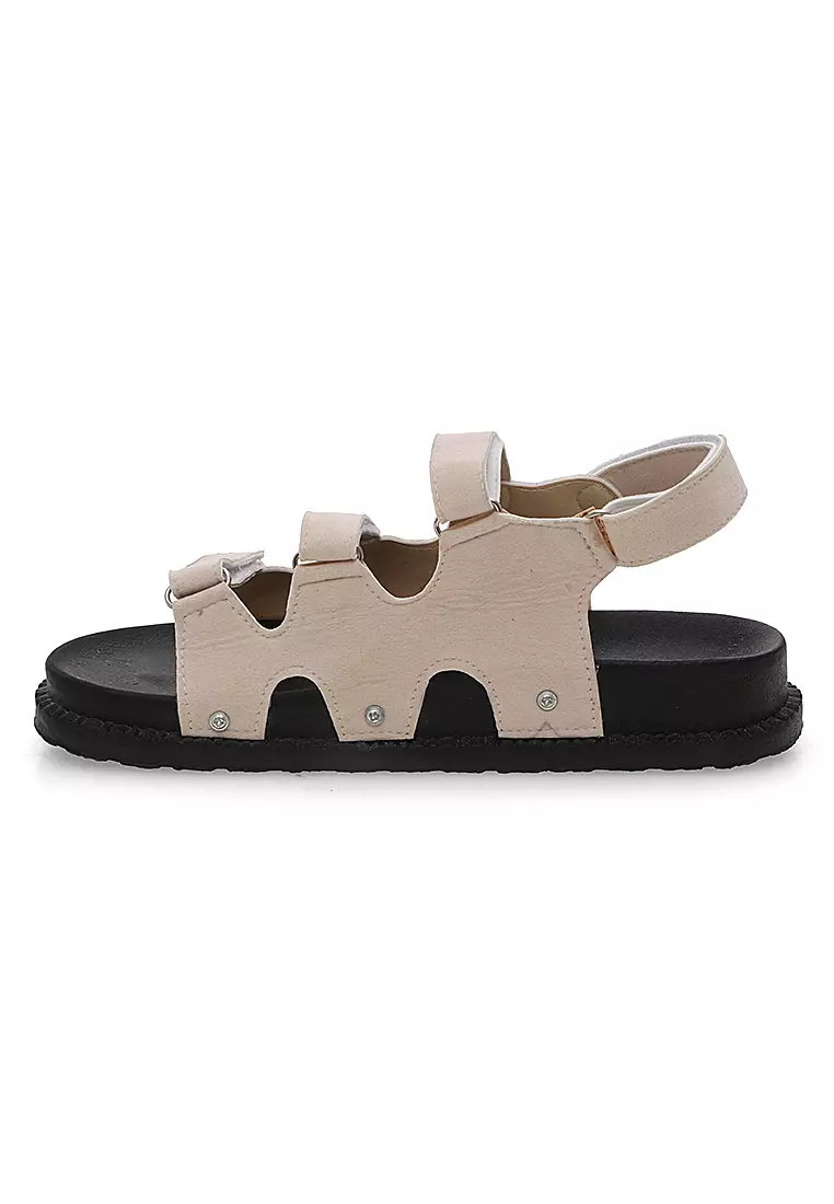 Sepatu Sandal Wanita Model Strap Design Sylish High Quality - Cream