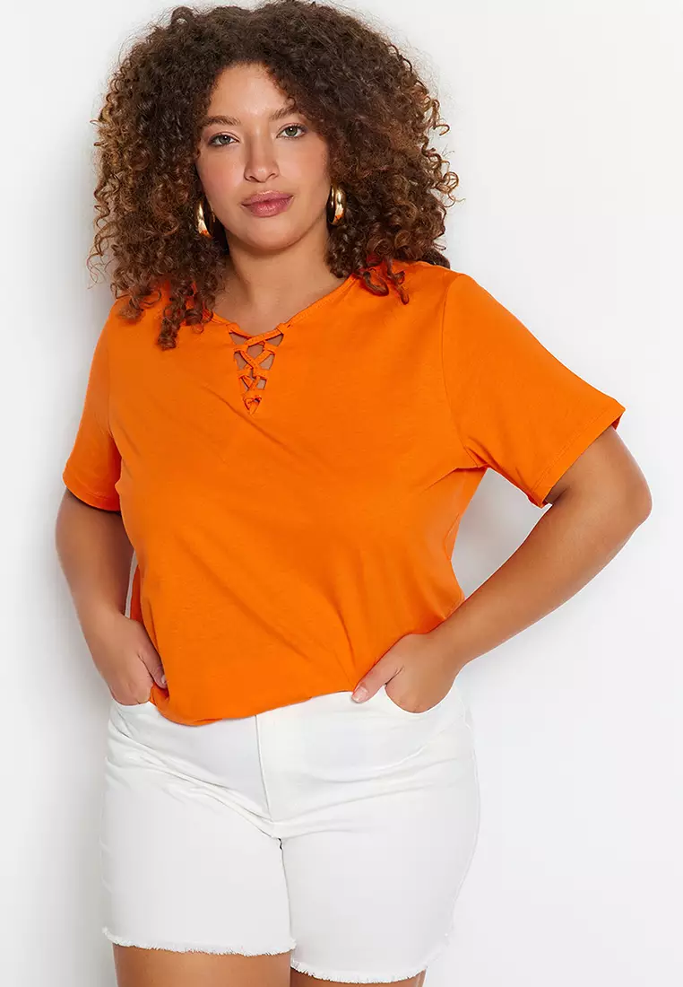 Plus Size Lacing Detailed T-Shirt