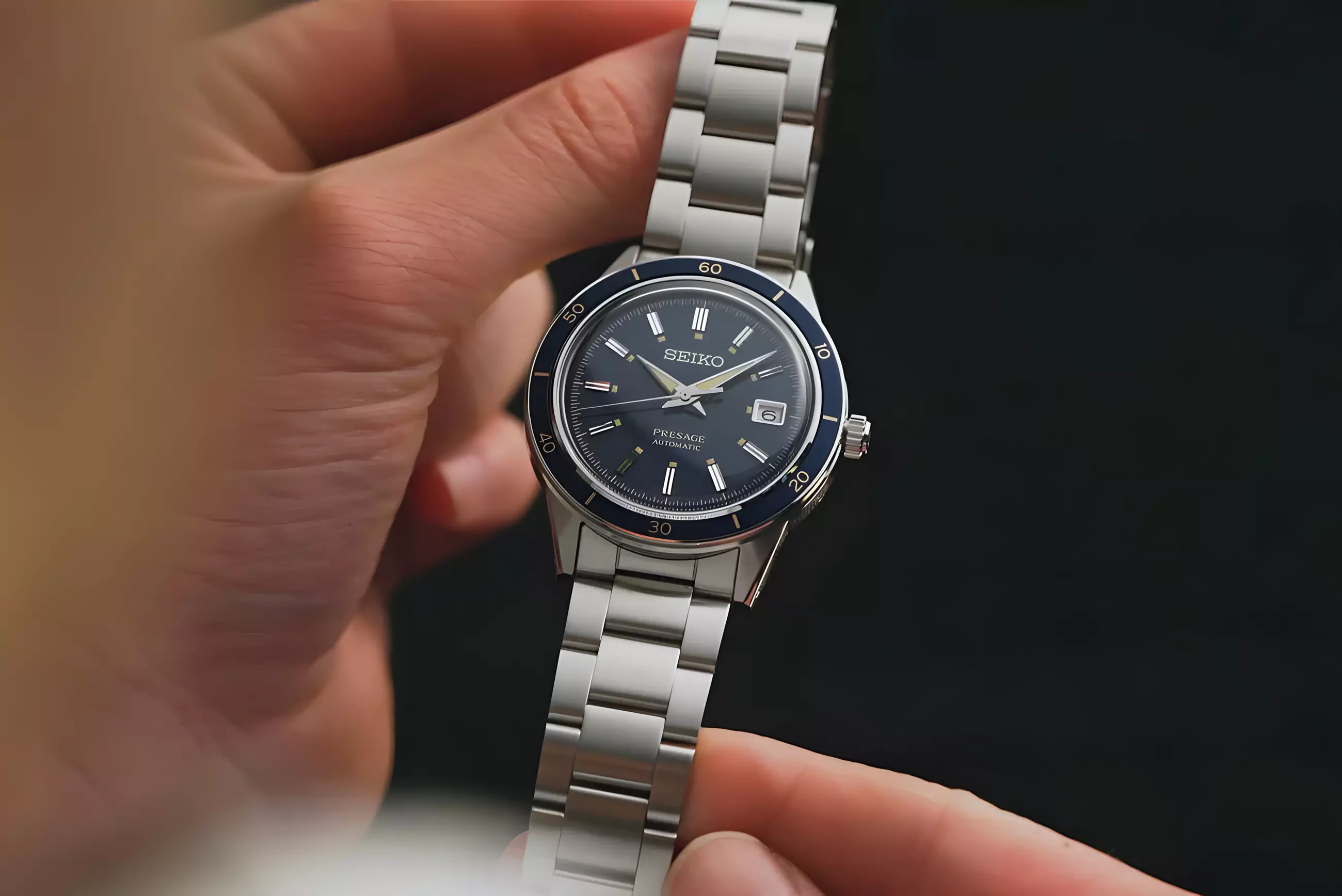 Seiko Presage Style 60’s - Jam Tangan Automatic Pria - Vintage Blue Dial - All Stainless Steel - SRPG05J1