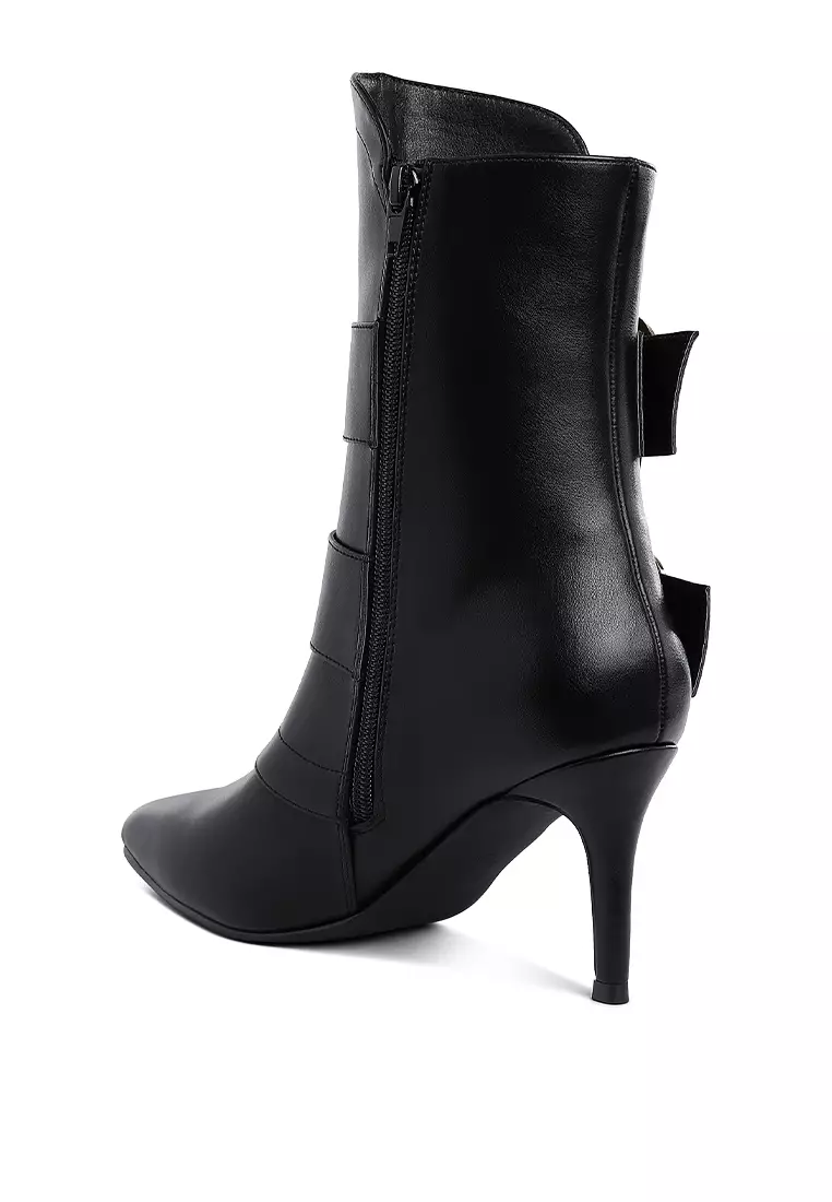 Chunky Buckle Strap Ankle Boots in Black