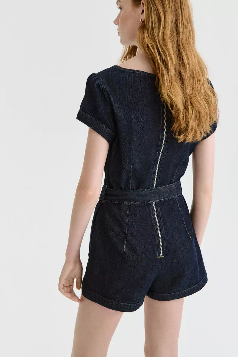 Belted denim playsuit