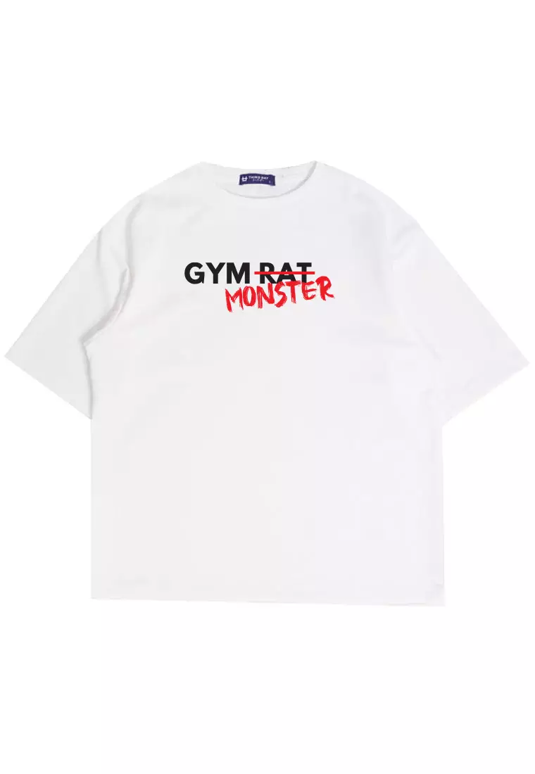 MTS35 Kaos Oversize Gym Bahan Tebal ScubaLux Pria "gym monster" putih