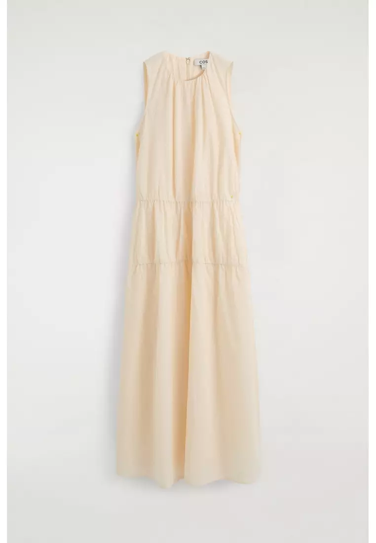GATHERED TIERED COTTON MAXI DRESS