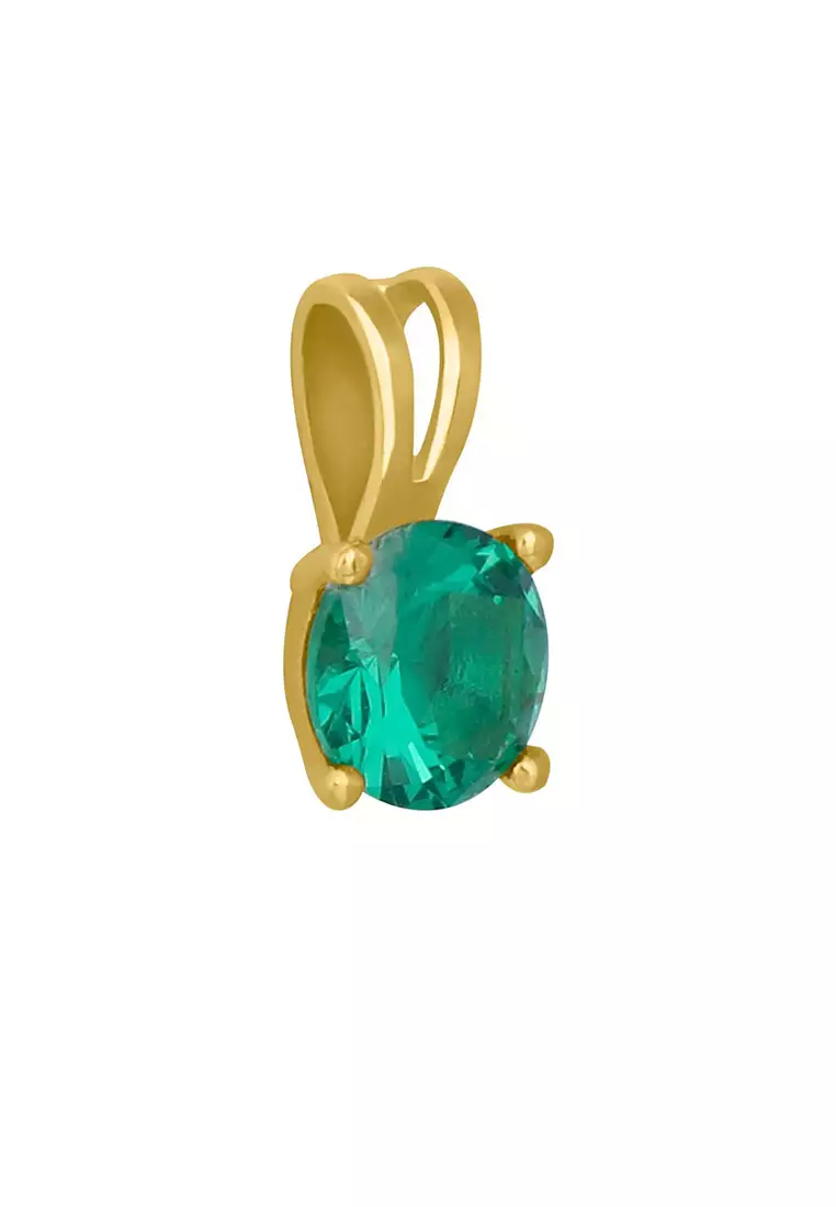 Birthstone Round Pendant- (May) Emerald Colored Cubic Zirconia 18k Gold