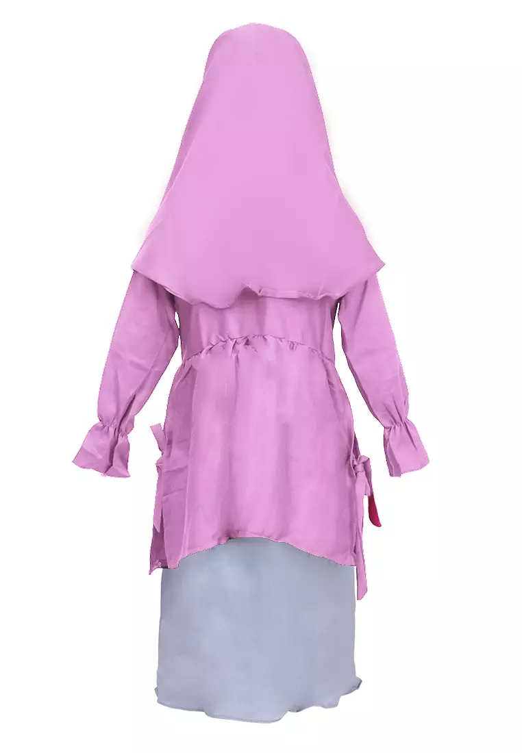 Jourell Setelan Gamis Anak Wanita Motif Polos Kids One Set Material Moscrepe ORIGINAL - Pink