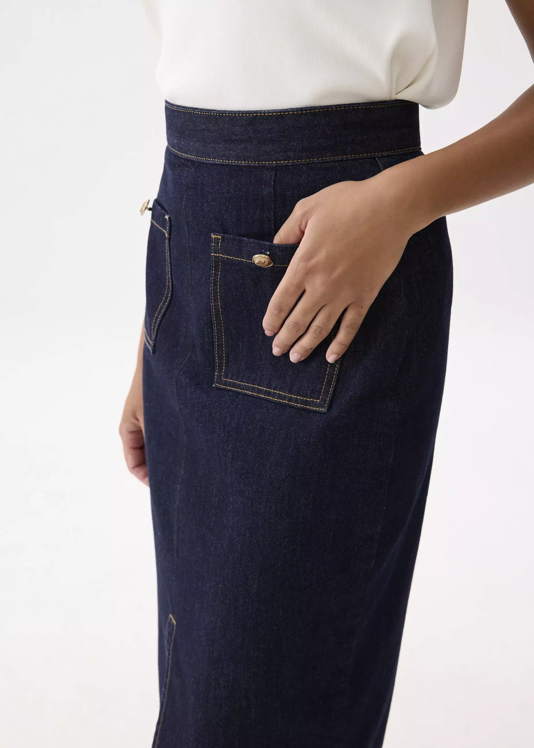 Rok Wanita - Denim High Waist Column Midi Skirt