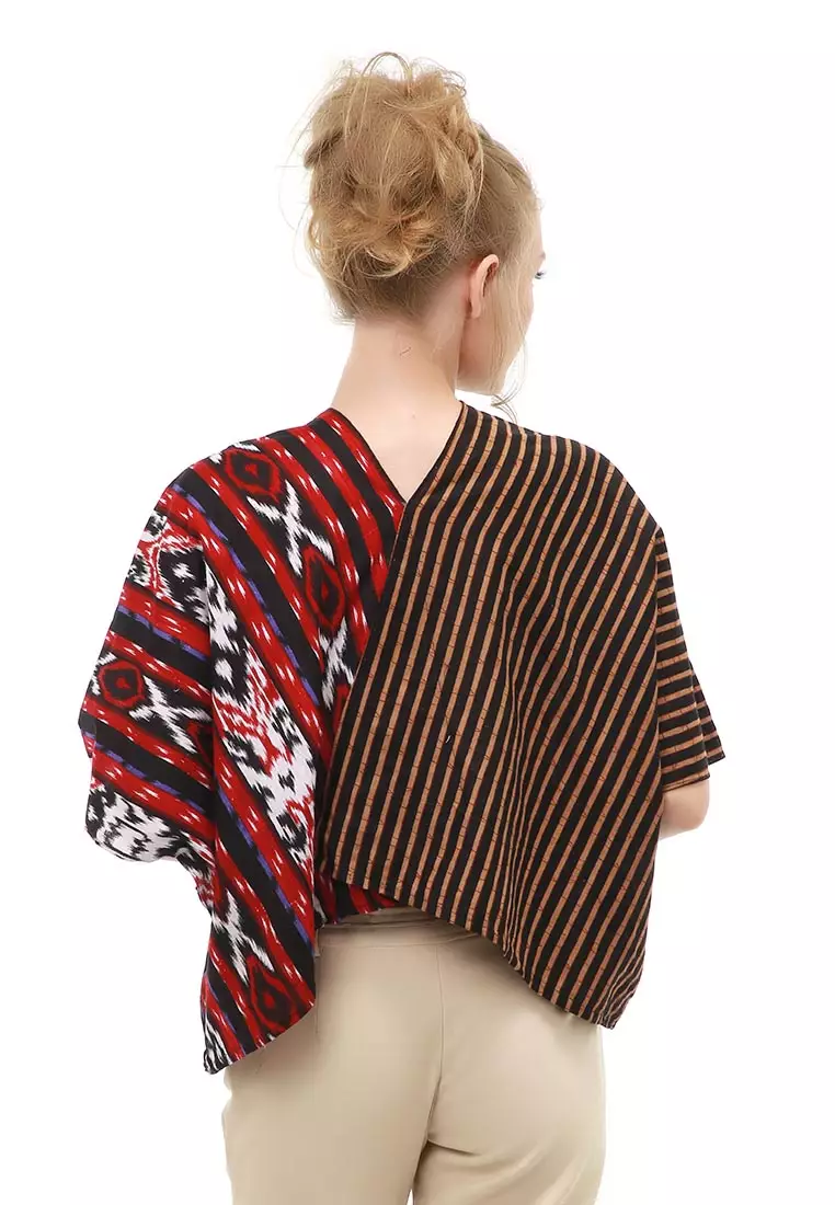 Lynelle Atasan Formal Wanita Blouse Crop Top Batik Songket Material Cotton ORIGINAL - Maroon