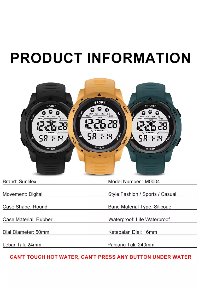 Jam Tangan Pria Digital Olahraga Mode Tali Silikon Alarm Jam Tangan Cowok blue