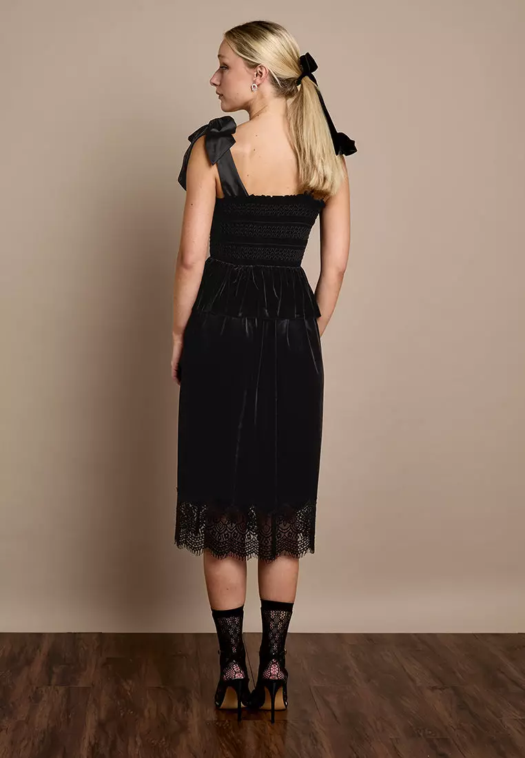 GWD Cece Black Velvet Midi Dress