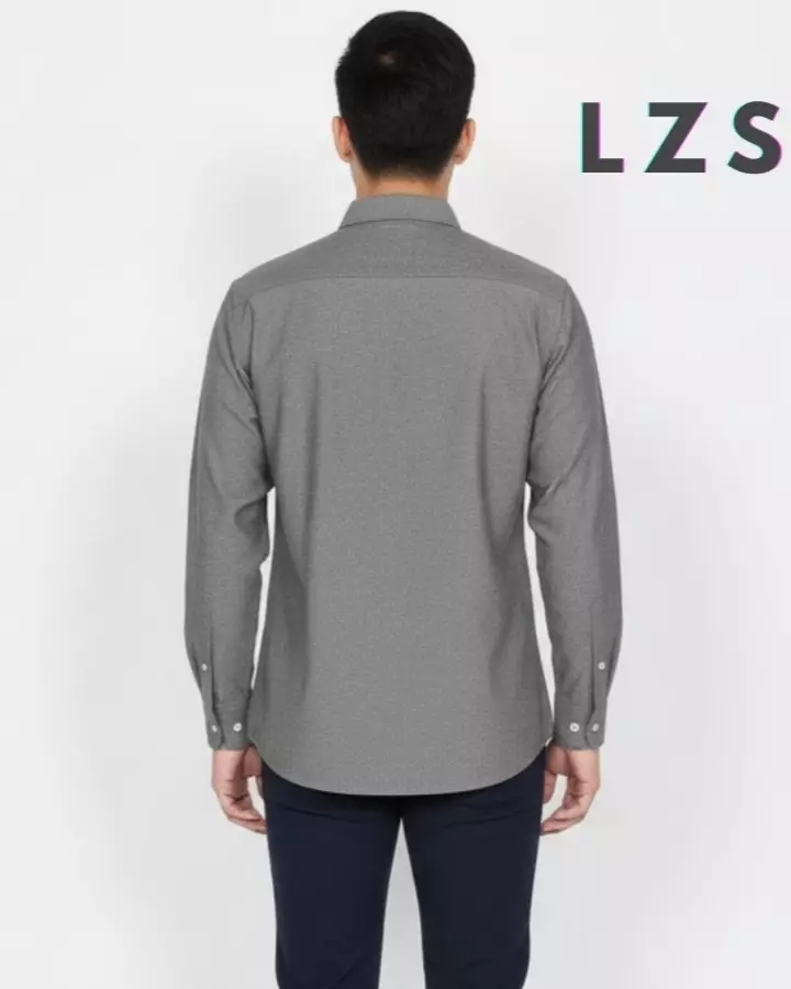 Kenzo Shirt - Kemeja Cotton Lengan Panjang Polos - ABU Reguler Fit Pria