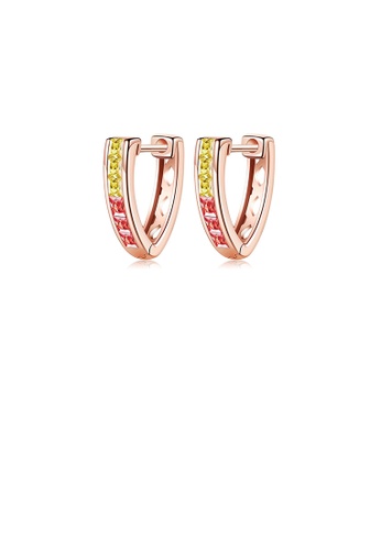 Glamorousky red 925 Sterling Silver Plated Rose Gold Simple Temperament Geometric Triangle Stud Earrings with Cubic Zirconia E5AD6ACED7AF2FGS_1