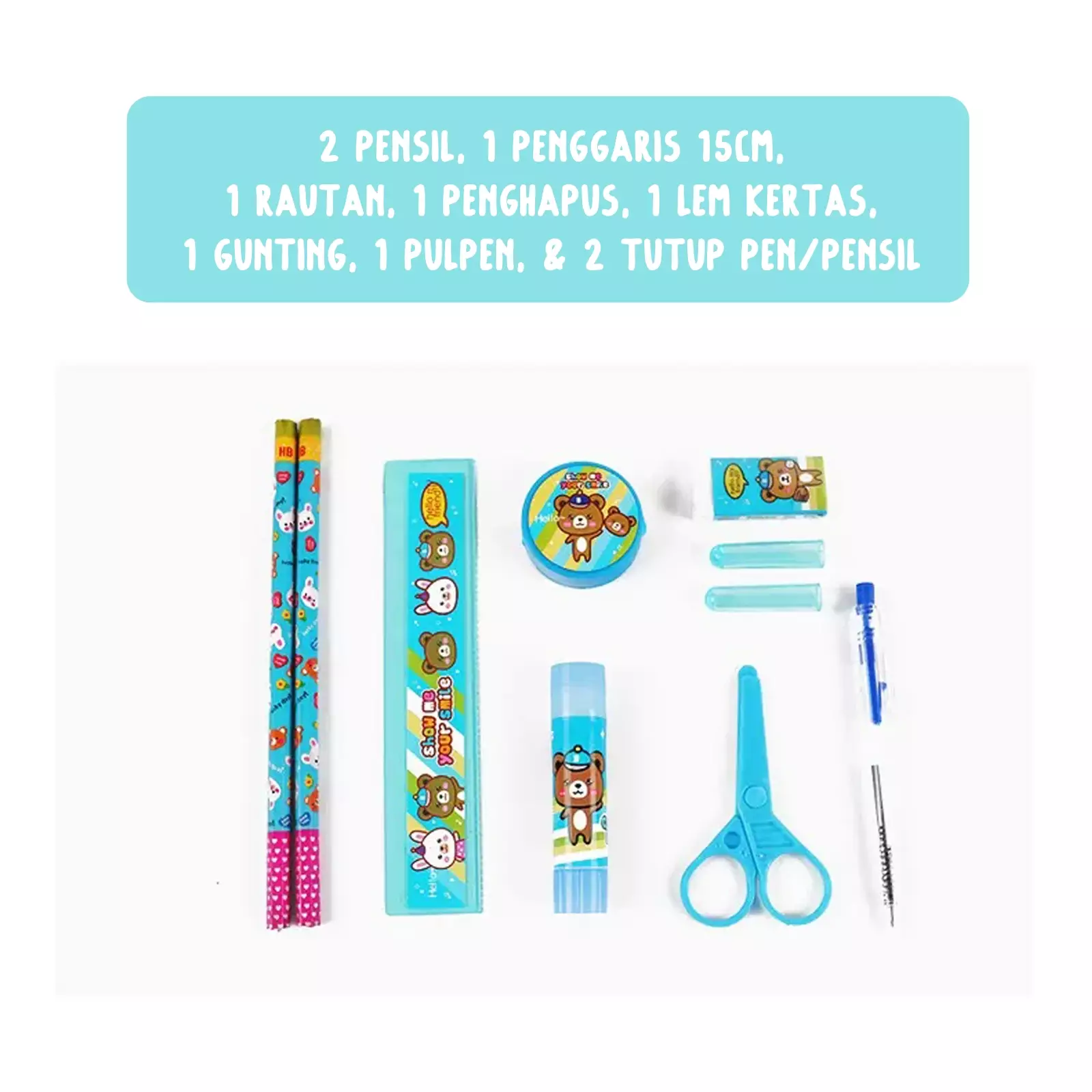 Wakakids Set Alat Tulis Anak Karakter Paket Lengkap 10in1 Stationary Sekolah Venhs Pink