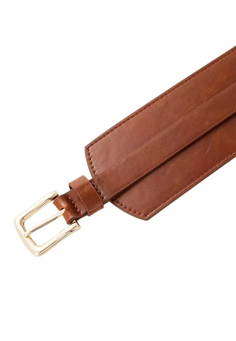 Helena 女士宽版皮质腰带配搭扣-棕色