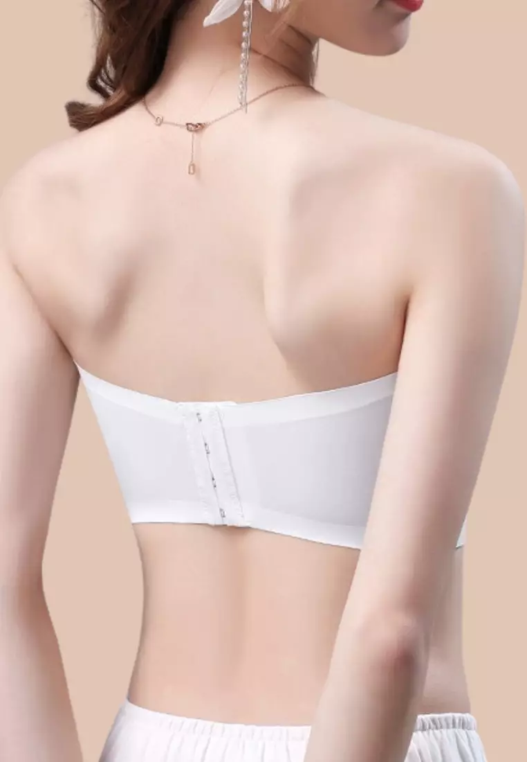 2 Pack Premium Anita Seamless Strapless Non-Slip Ice Silk Bralette Top Tube Bra in White and Black