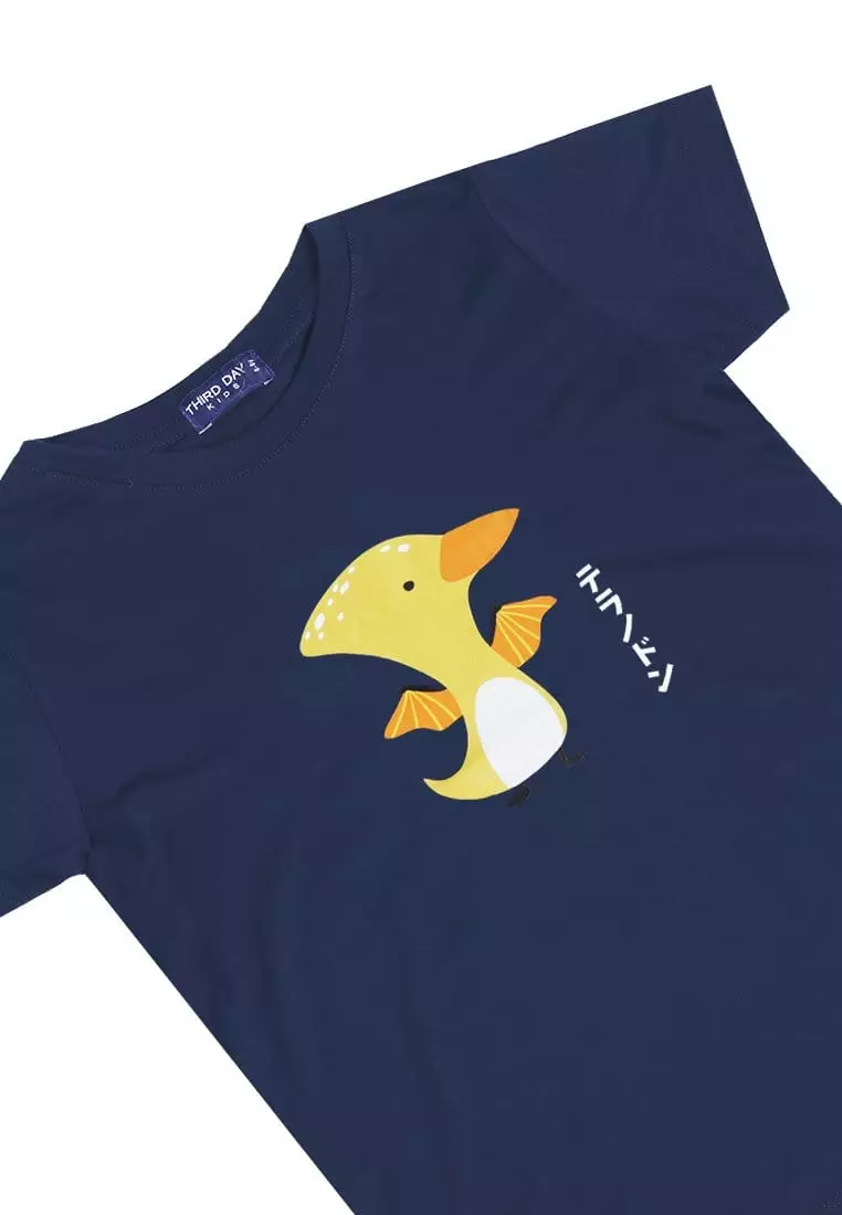 KU022 kaos anak boy girl pteranodon lucu navy