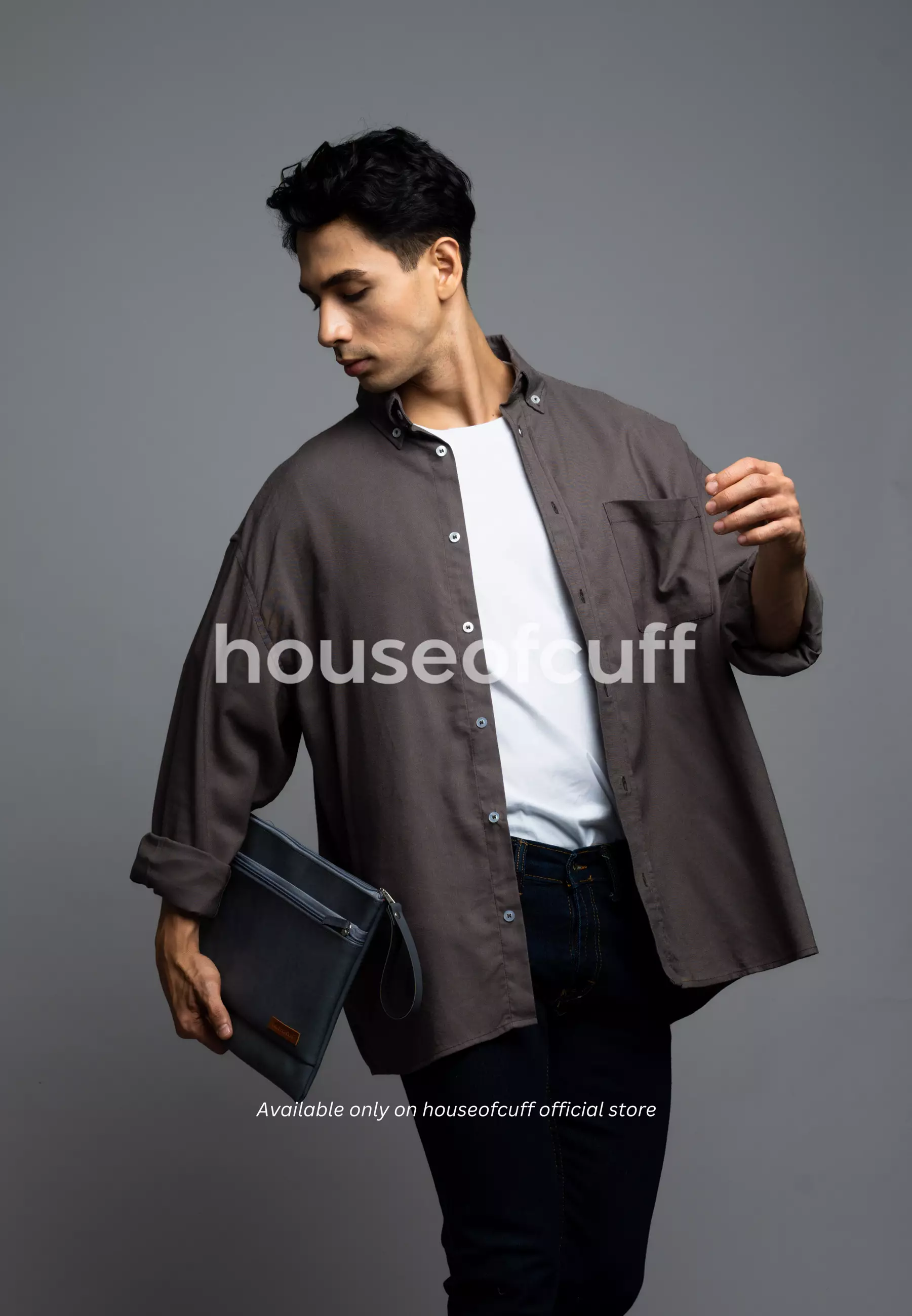 Houseofcuff Kemeja Pria Oversize/Outer Linen Look Unisex Abu Tua