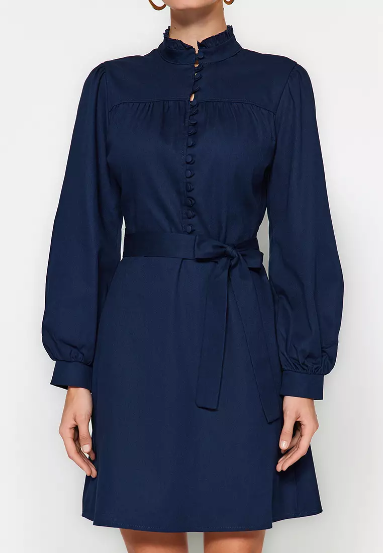 High Collar Woven Dress