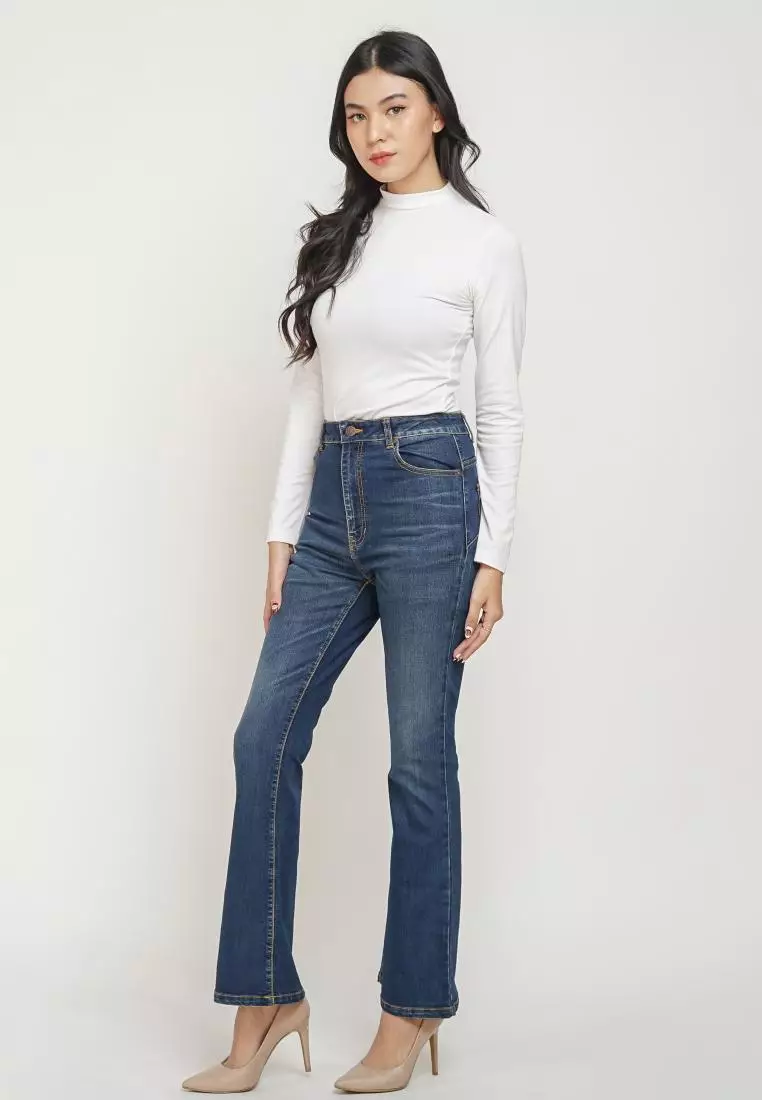 DUST Celana Vintage Cutbray Jeans Adisti Navy Comfease (D. 3816)