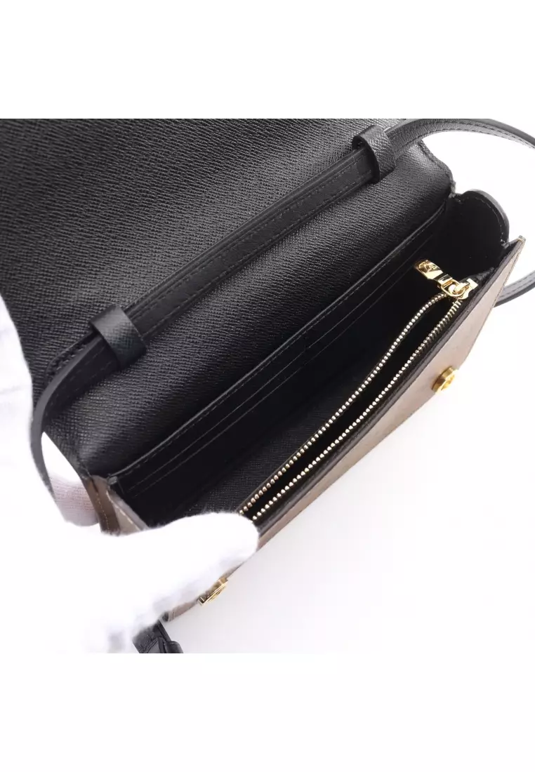 Pre-Loved Louis Vuitton hook wallet on chain monogram reverse Shoulder bag PVC leather light brown black 2WAY