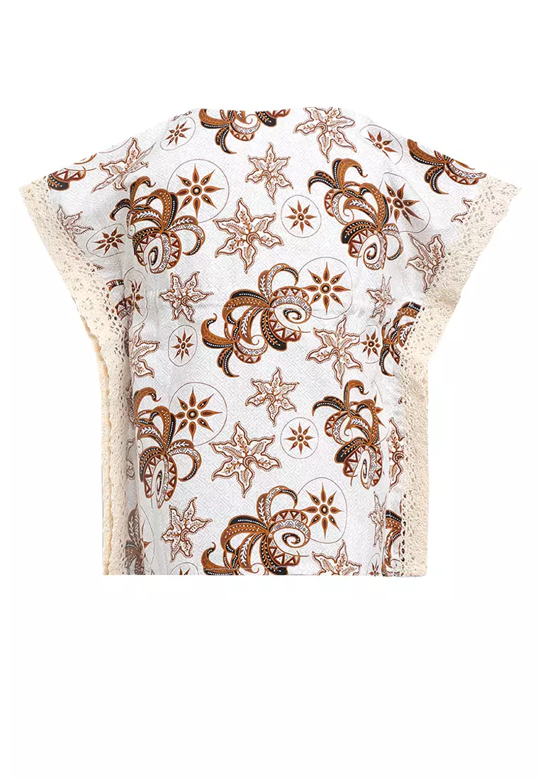 Blouse/ Blus Baju Anak Perempuan Ammara Batik Lengan Pendek Renda White