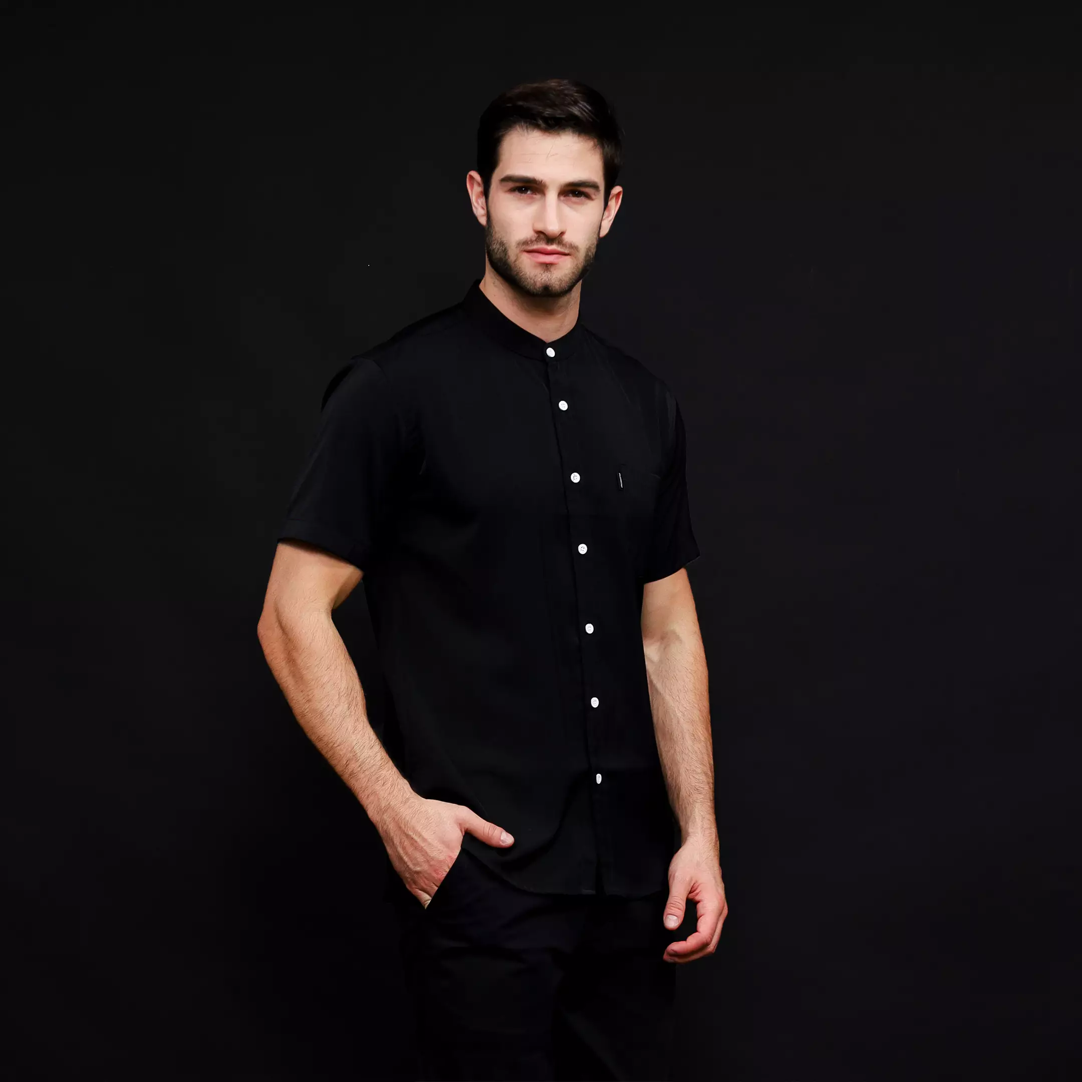 Rayon Shanghai Kemeja Pendek Polos Black